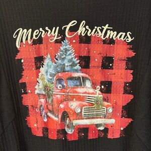 Cato Merry Christmas Plaid Long Sleeve Tee - Black and Red